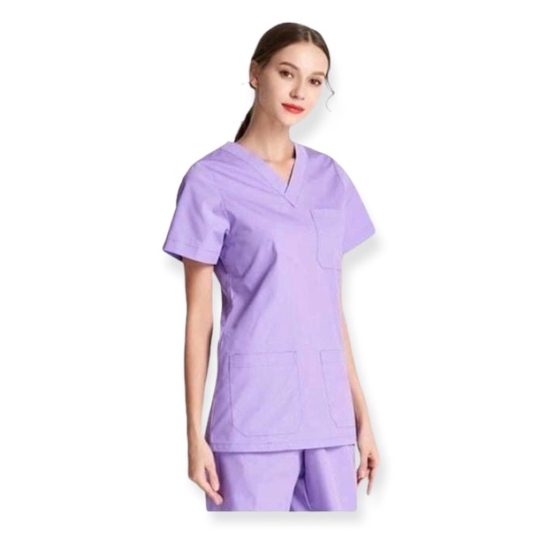 Bộ Scrubs cổ V cao cấp trắng, xanh, tím NIDALA đồng phục spa, thẩm mỹ viện ,phòng khám, phòng mổ, nha khoa (In miễn phí)
