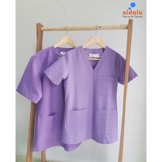 Bộ Scrubs cổ V cao cấp trắng, xanh, tím NIDALA đồng phục spa, thẩm mỹ viện ,phòng khám, phòng mổ, nha khoa (In miễn phí)