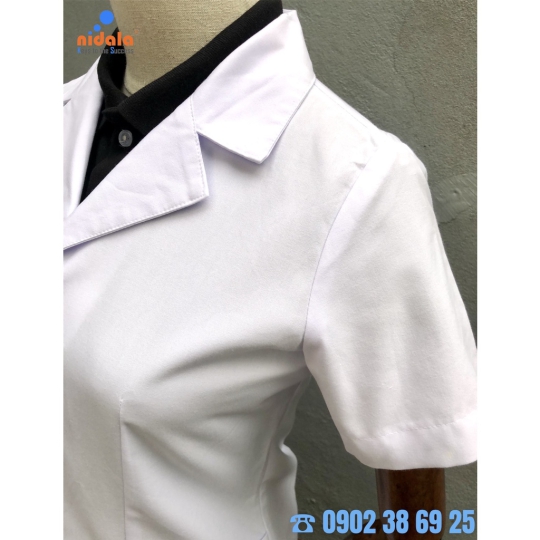 Áo blouse Nữ tay ngắn, dáng ngắn dược sĩ, y tá, điều dưỡng Nidala đường may đẹp, sắc xảo