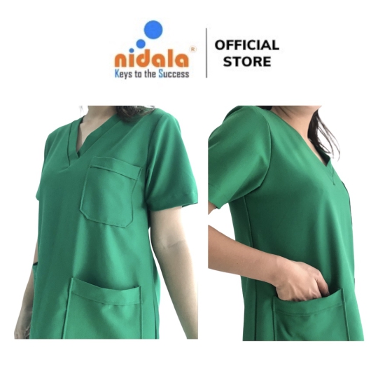 Bộ Scrubs cổ V cao cấp trắng, xanh, tím NIDALA đồng phục spa, thẩm mỹ viện ,phòng khám, phòng mổ, nha khoa (In miễn phí)