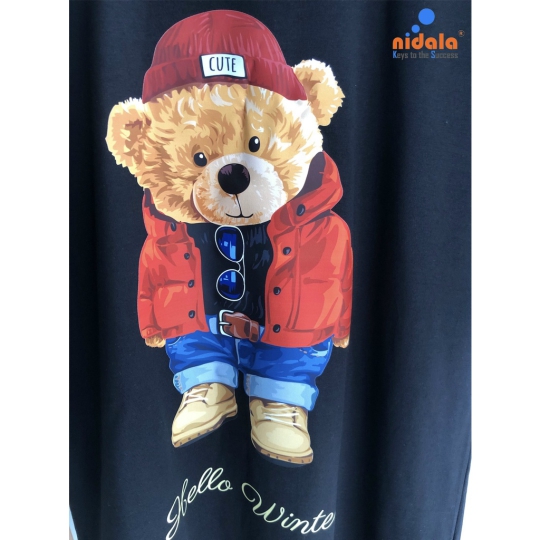 Áo thun cổ tròn 100% cotton cao cấp nam nữ Nidala in gấu trẻ trung thấm hút cực tốt, mềm mịn không phai màu