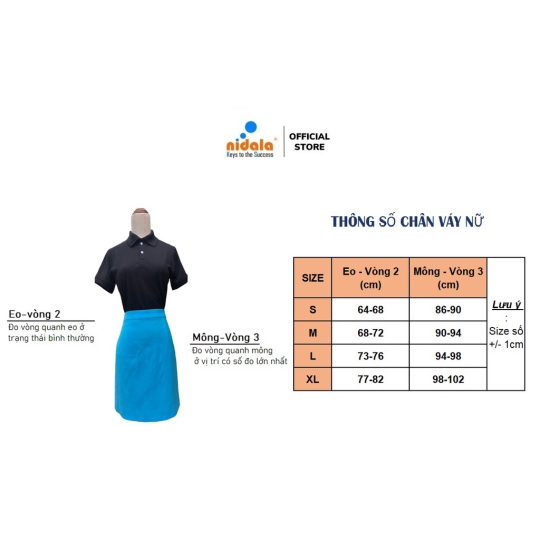 Váy công sở (chân váy) 2 lớp cao cấp màu xanh Nidala kiểu đơn giản thanh lịch, phối áo thun, sơ mi văn phòng