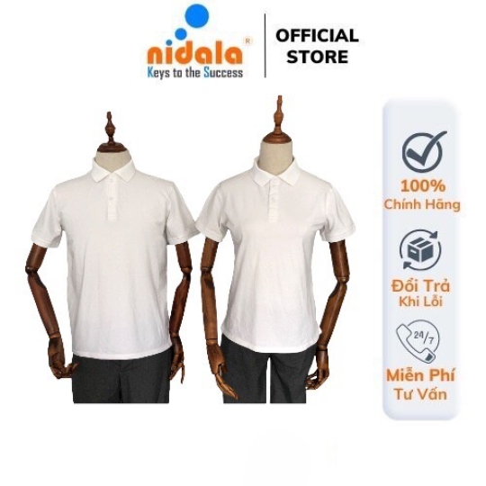 Áo thun Polo 100% cotton Nam Nữ có cổ NIDALA chất liệu cá sấu thanh lịch chuẩn đẹp, màu trắng kem