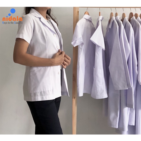 Áo blouse Nữ bigsize, size lớn tay ngắn, dáng ngắn dược sĩ, y tá, điều dưỡng Nidala đường may đẹp, sắc xảo