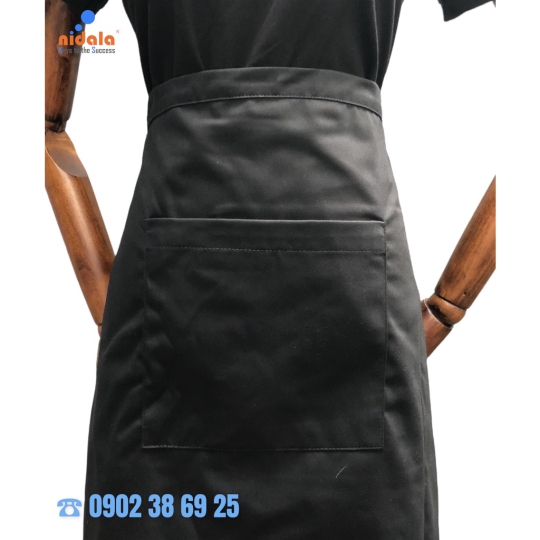 Tạp dề phục vụ nam nữ Nidala màu đen đồng phục cao cấp dành cho nhà hàng, cà phê (nhận in theo yêu cầu)