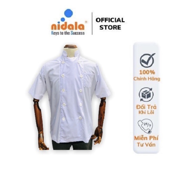 Áo bếp nam ngắn tay Nidala chất Kate silk đường may đẹp, tỉ mỉ