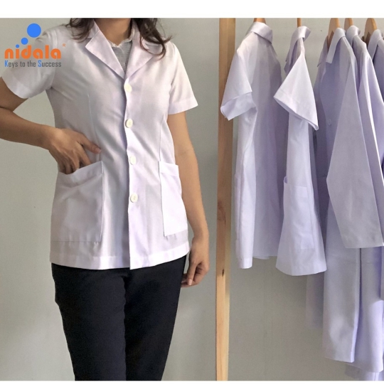 Áo blouse Nữ tay ngắn, dáng ngắn dược sĩ, y tá, điều dưỡng Nidala đường may đẹp, sắc xảo