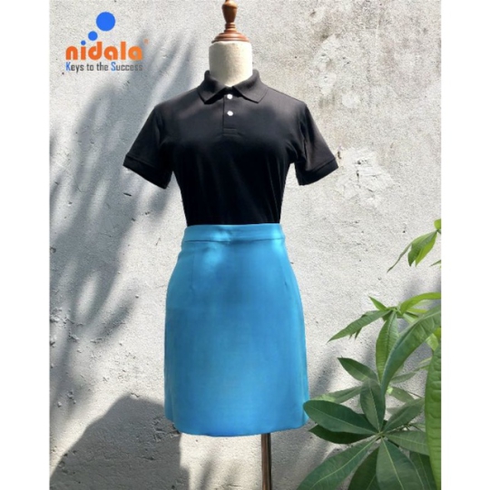 Váy công sở (chân váy) 2 lớp cao cấp màu xanh Nidala kiểu đơn giản thanh lịch, phối áo thun, sơ mi văn phòng
