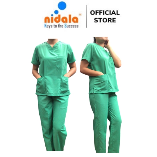 Bộ Scrubs cổ V cao cấp trắng, xanh, tím NIDALA đồng phục spa, thẩm mỹ viện ,phòng khám, phòng mổ, nha khoa (In miễn phí)