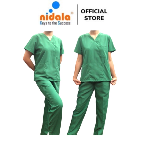 Bộ Scrubs cổ V cao cấp trắng, xanh, tím NIDALA đồng phục spa, thẩm mỹ viện ,phòng khám, phòng mổ, nha khoa (In miễn phí)
