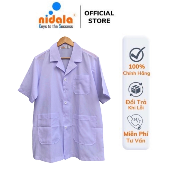 Áo điều dưỡng nam Nidala ngắn tay, blouse ngắn nhà thuốc, phòng khám, chất liệu Kate đường may đẹp, tỉ mỉ